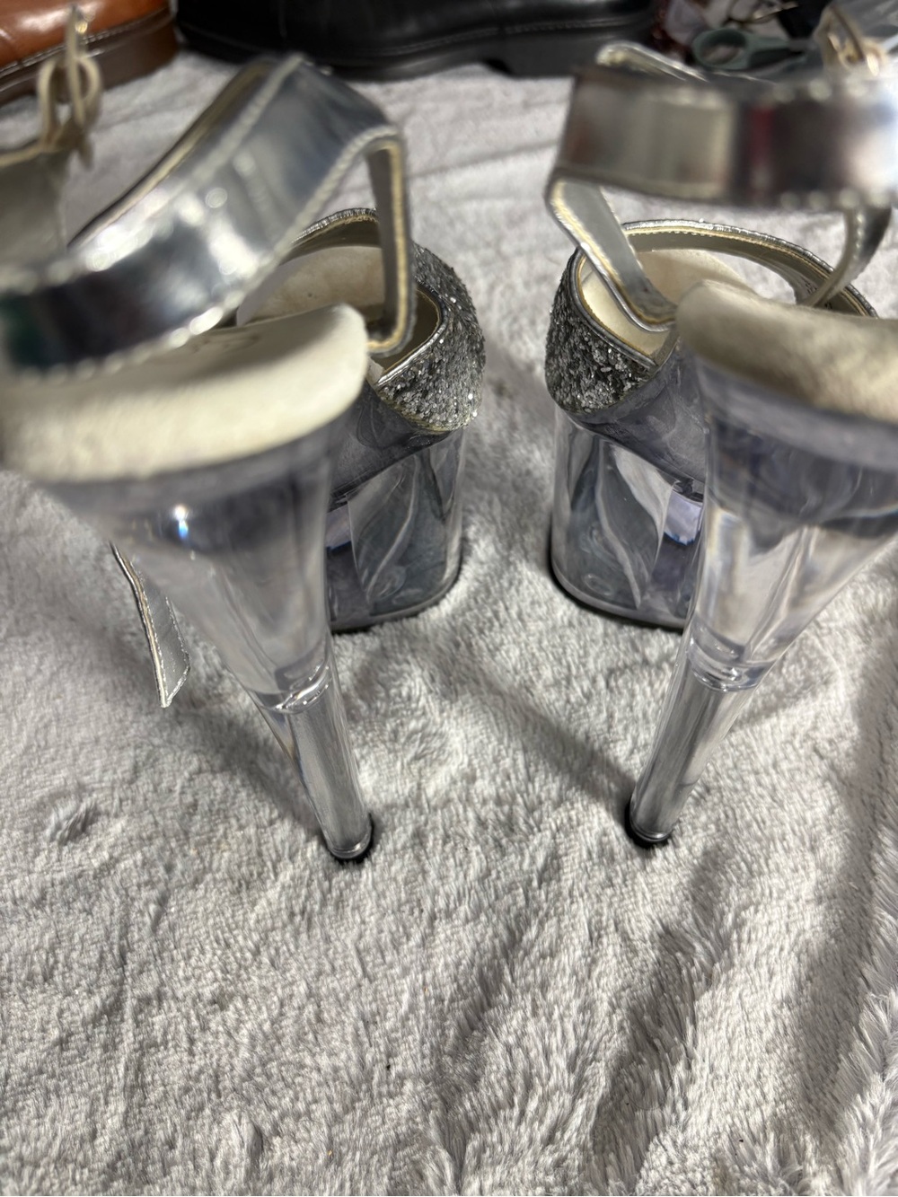Pleaser Silver Glitter Clear Platform Stiletto Sandals View 5
